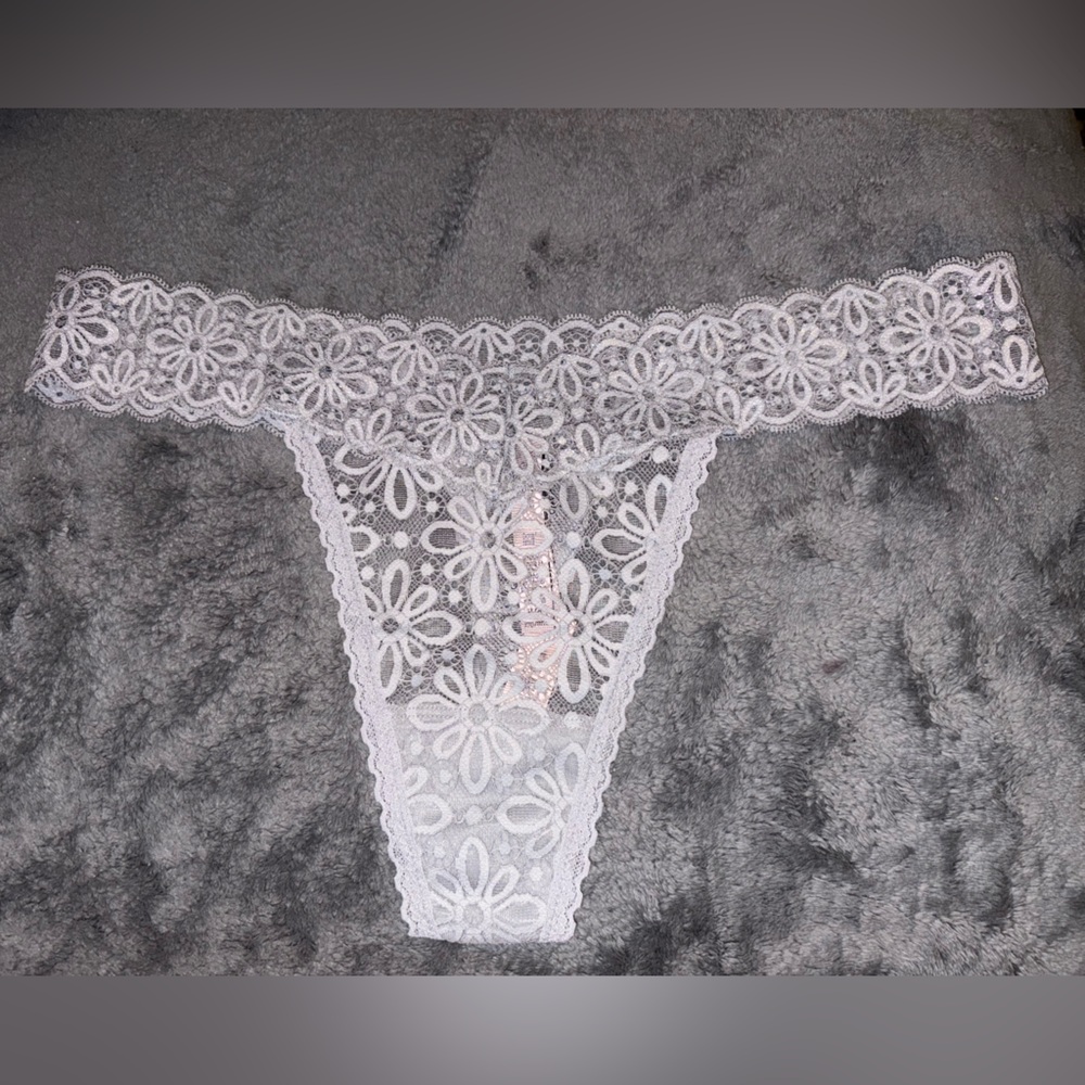 Victoria's Secret Floral Lace Thong in Light Gray
